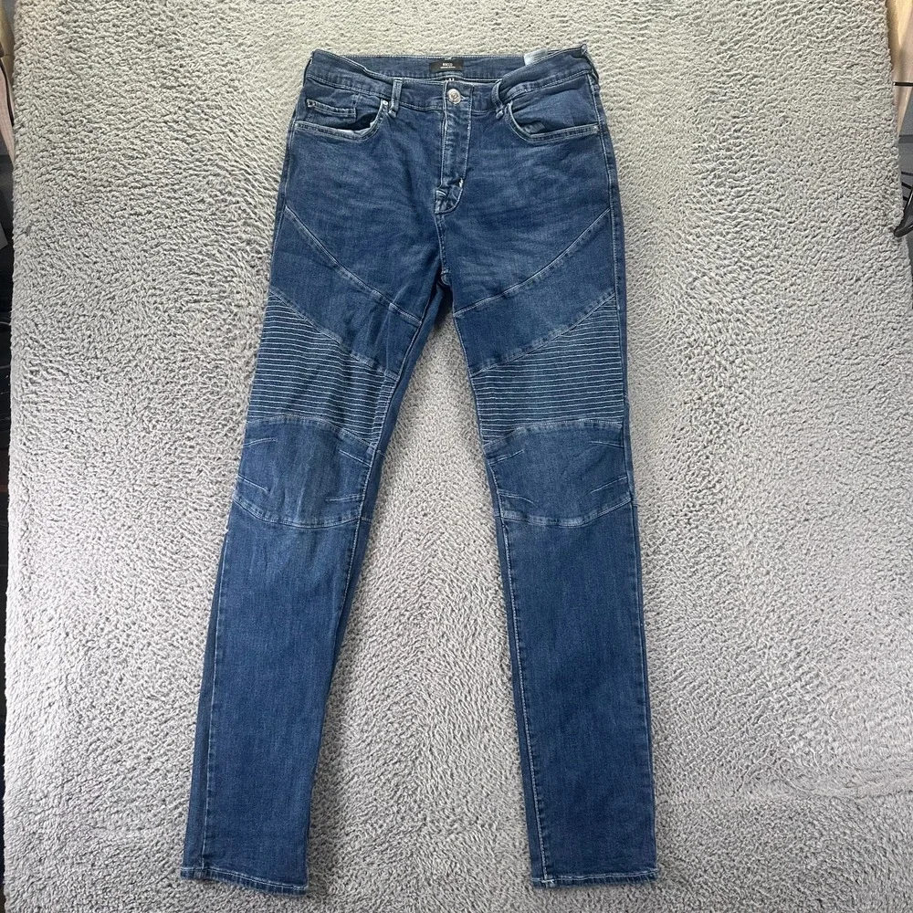 True Religion Rocco Jeans Mens 33x35 Blue Denim Skinny Leg Relaxed Biker Stretch